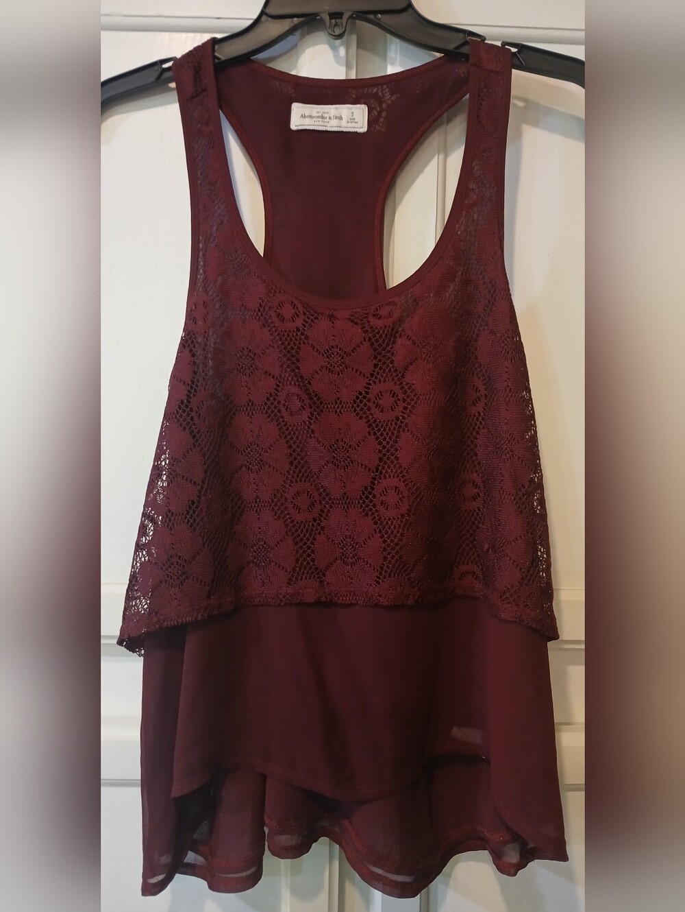Abercrombie & Fitch tank top, burgundy, lace overlay, racerback, S